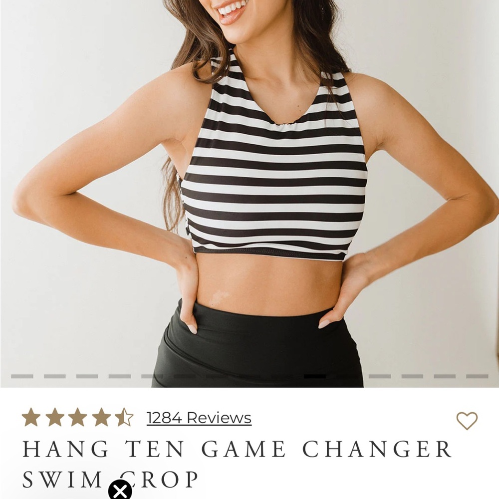 Albion Black and White Striped Swim Crop